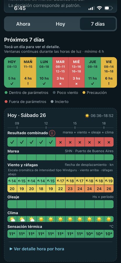 Captura real de la vista Próximos 7 días de Ventanas al Río